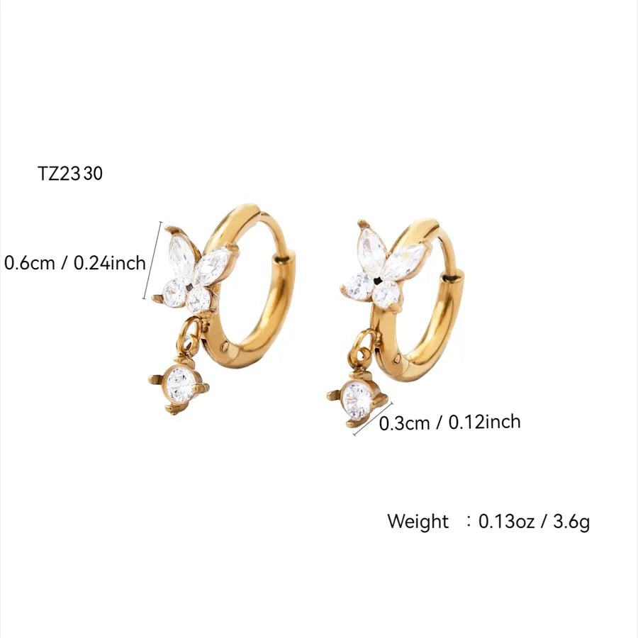 18K Gold Plated Stainless Steel Zircon Earrings Butterfly studs