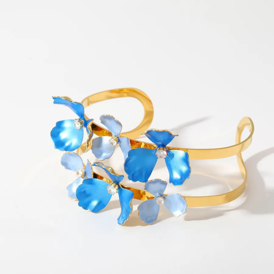 18K Gold Plated Flower Zircon Stainless Steel Bracelet