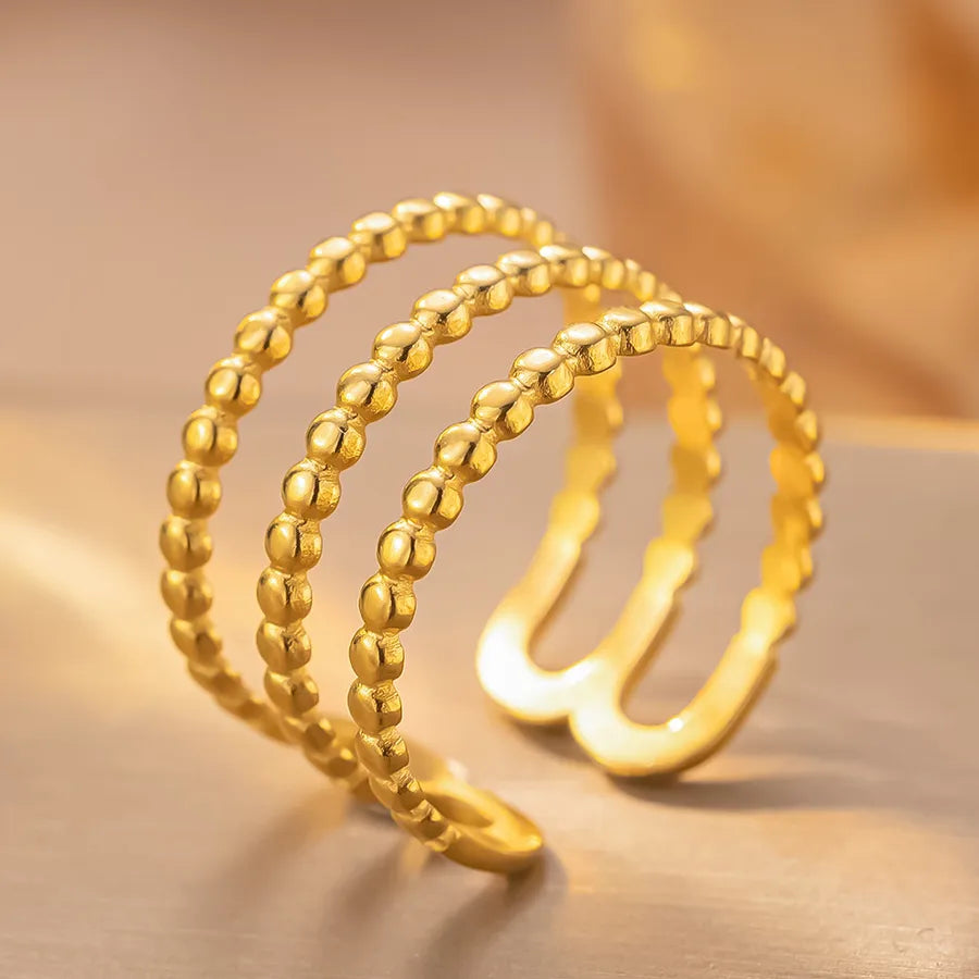 Geometric Titanium Steel Couple Ring K177 Gold Ring Adjustable