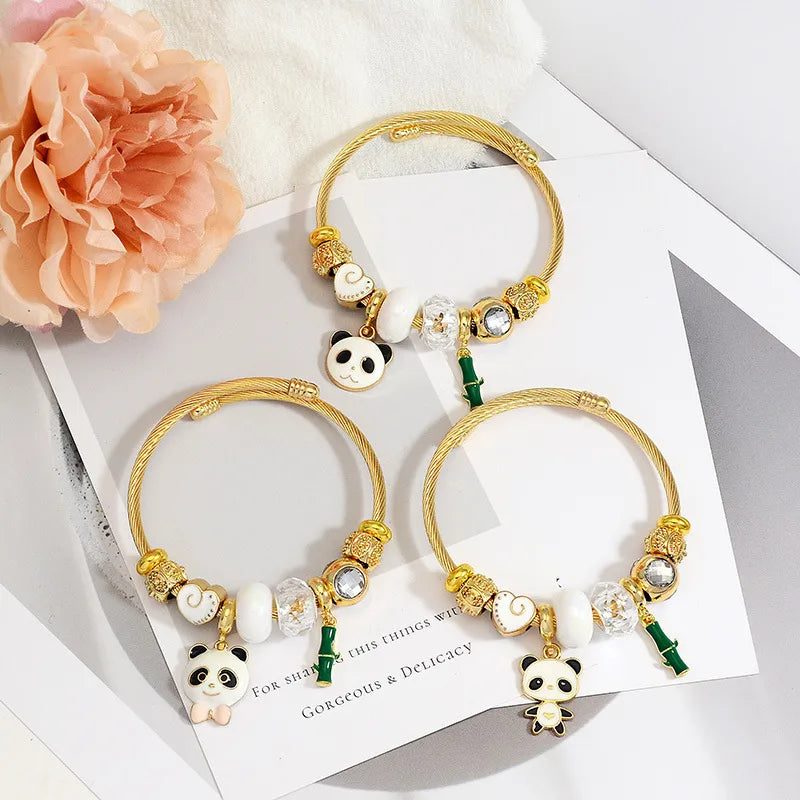 Cute Panda Charm Stainless Steel Bracelet