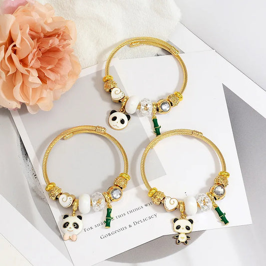 Cute Panda Charm Stainless Steel Bracelet