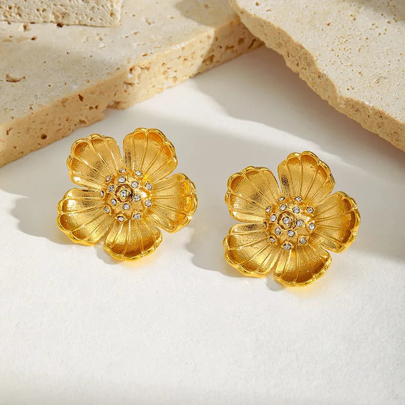 Gold-Plated Boho Flower Heart Earrings