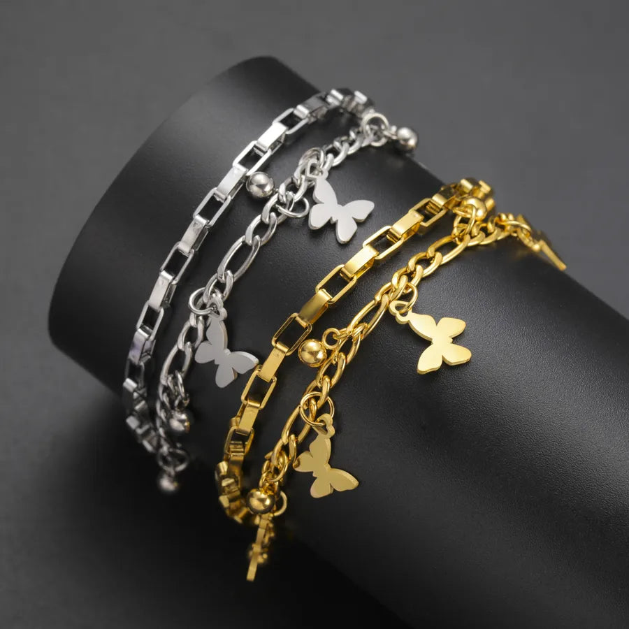 Butterfly Heart Pendant Bracelet – Gold Stainless Steel