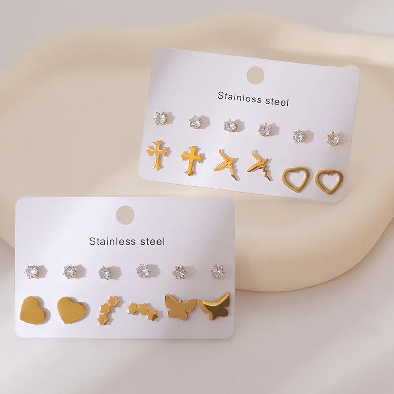 Heart & Cross Stainless Steel Stud Earrings