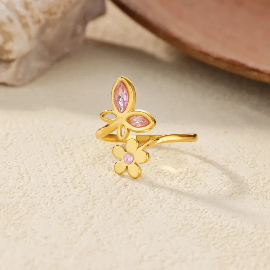 Geometric Butterfly Open Ring – 18K Gold Plated