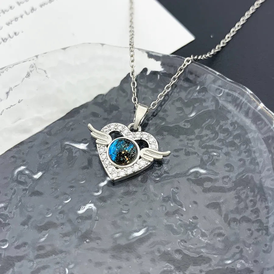 Blue Sky Star Pendant Necklace – Gold Plated XL3528 Heart Wings Planet Necklace Silver