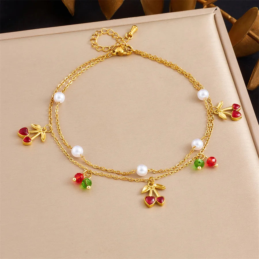 Double Layered Cherry Star Moon Anklet B1699