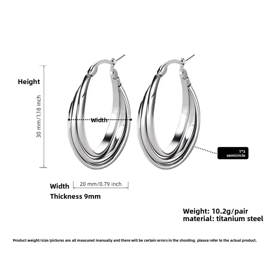 Titanium Steel Geometric U-Shaped Earrings PJER233 Steel Color 30mm