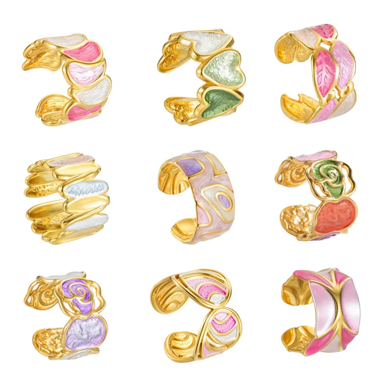 18K Gold Plated Enamel Stainless Steel Ring