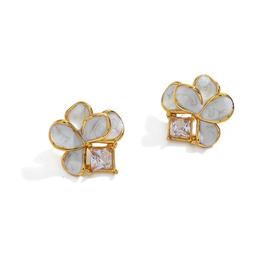 18K Gold Plated Butterfly Pearl Stud Earrings Flower 2-17.77*18.68mm