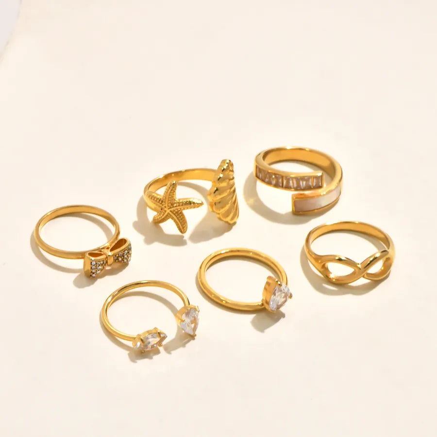 Gold Plated Shell & Bow Knot Stainless Steel Ring