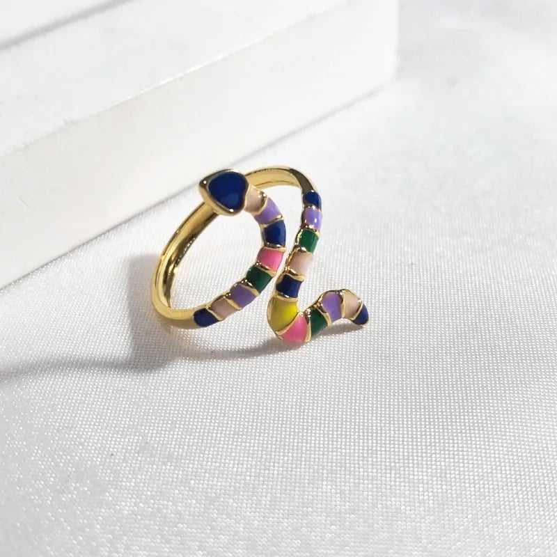 Gold Snake Open Ring in 18K Plated Stainless Steel Colorful