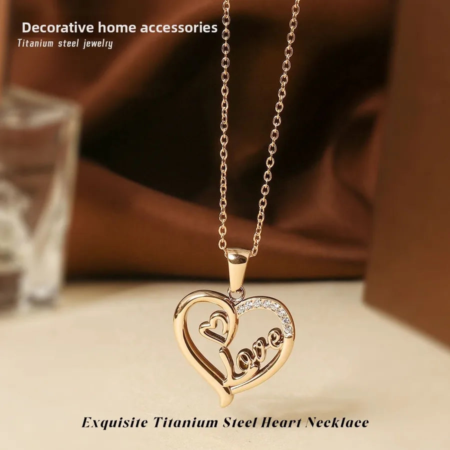 Gold Heart Pendant Necklace for Women Rose Gold English Heart Necklace N0453R