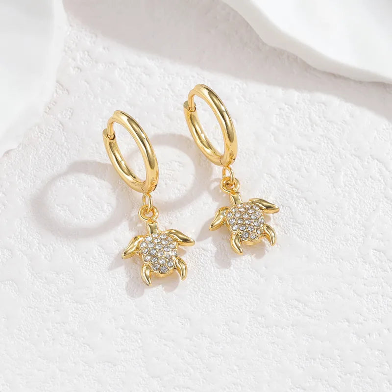 Gold Ocean Animal Earrings – Vintage Beach Style Turtle
