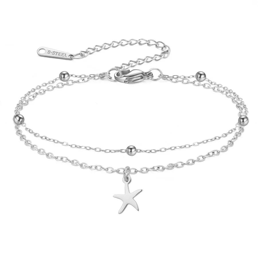 Minimalist Gold Cross Heart Bracelet Steel Color Starfish-Double Layer Chain