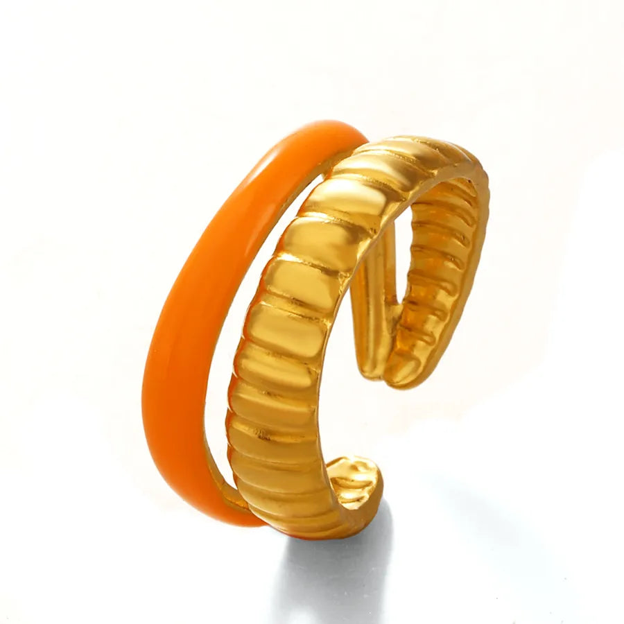 Orange Sun Leaf Open Ring – Gold Resin Accent Geometric Ring