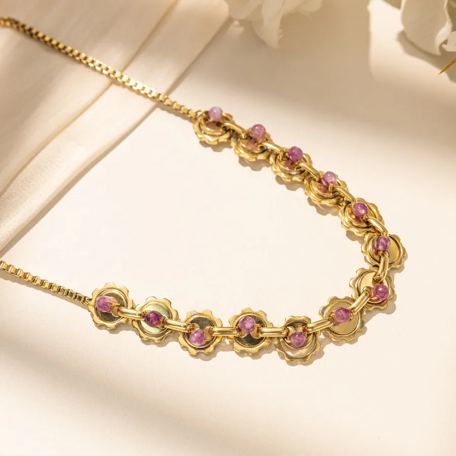 18K Gold PVD Coated Stainless Steel Necklace Average Size Multicolor X-09-69