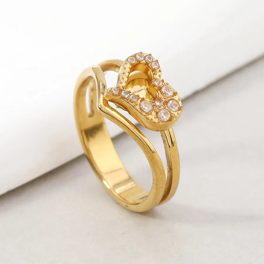 Gold-Plated Zodiac Diamond Ring for Women Average Size Big and Small Heart-shaped Rhinestones