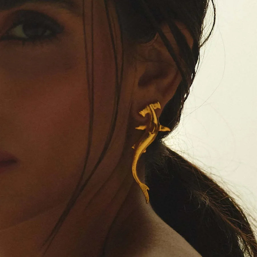 Gold Fish Stainless Steel 3D Stud Earrings