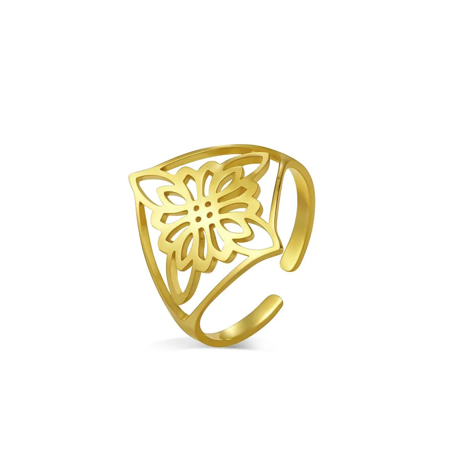 Hollow Flower Witch Knot Ring – Gold Stainless Steel