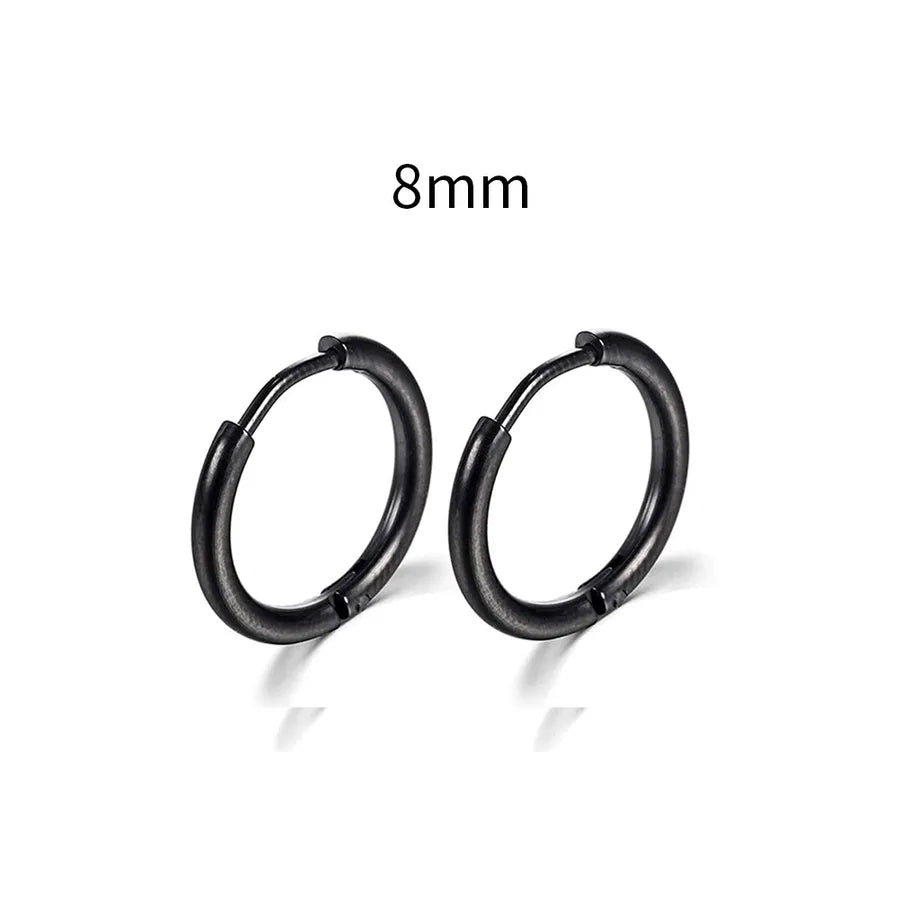 Men's Stainless Steel Round Hoop Earrings Black 8mm