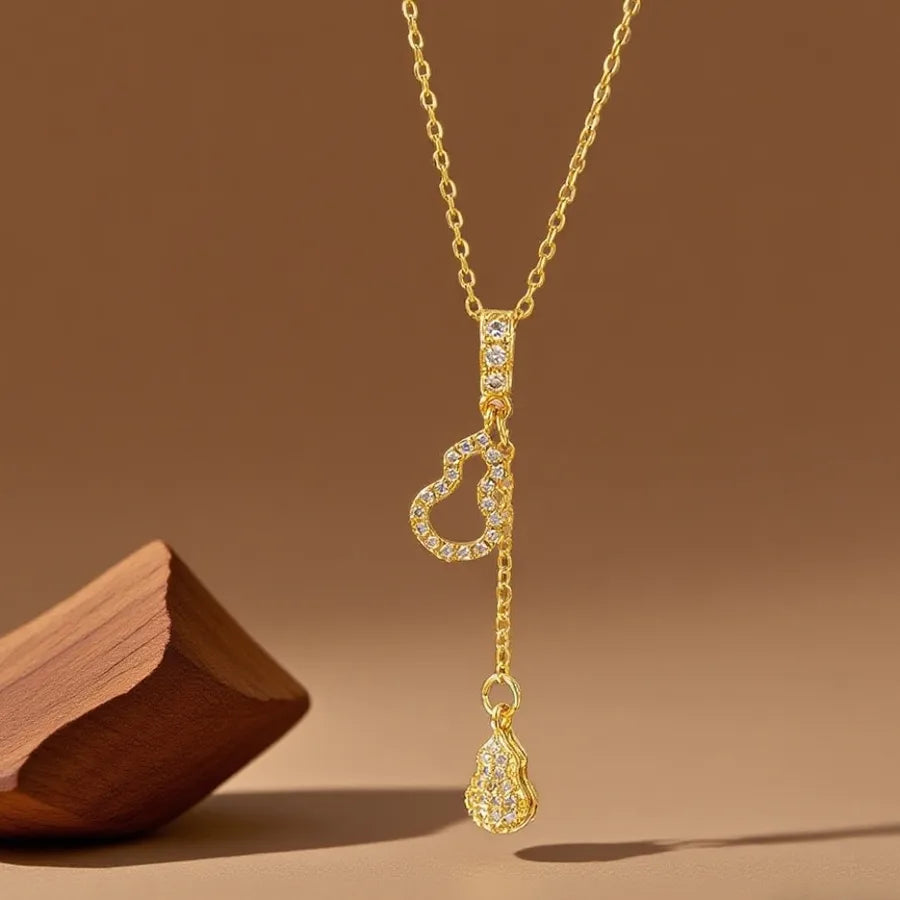 Geometric Titanium Steel Necklace for Women X08206 [Copper Pendant] Gourd Tassel Necklace - Gold