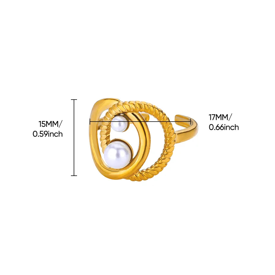 18K Gold Plated Open Ring with Pearl & Zircon 5