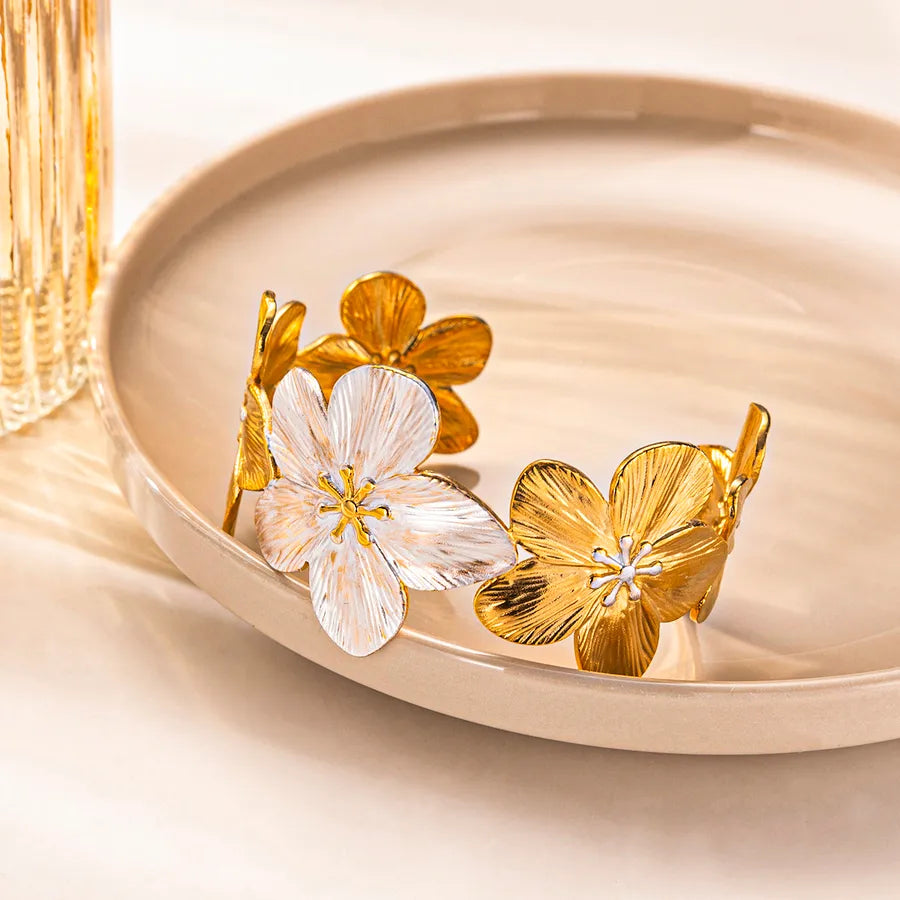 Gold Plated Stainless Steel Flower Bracelet