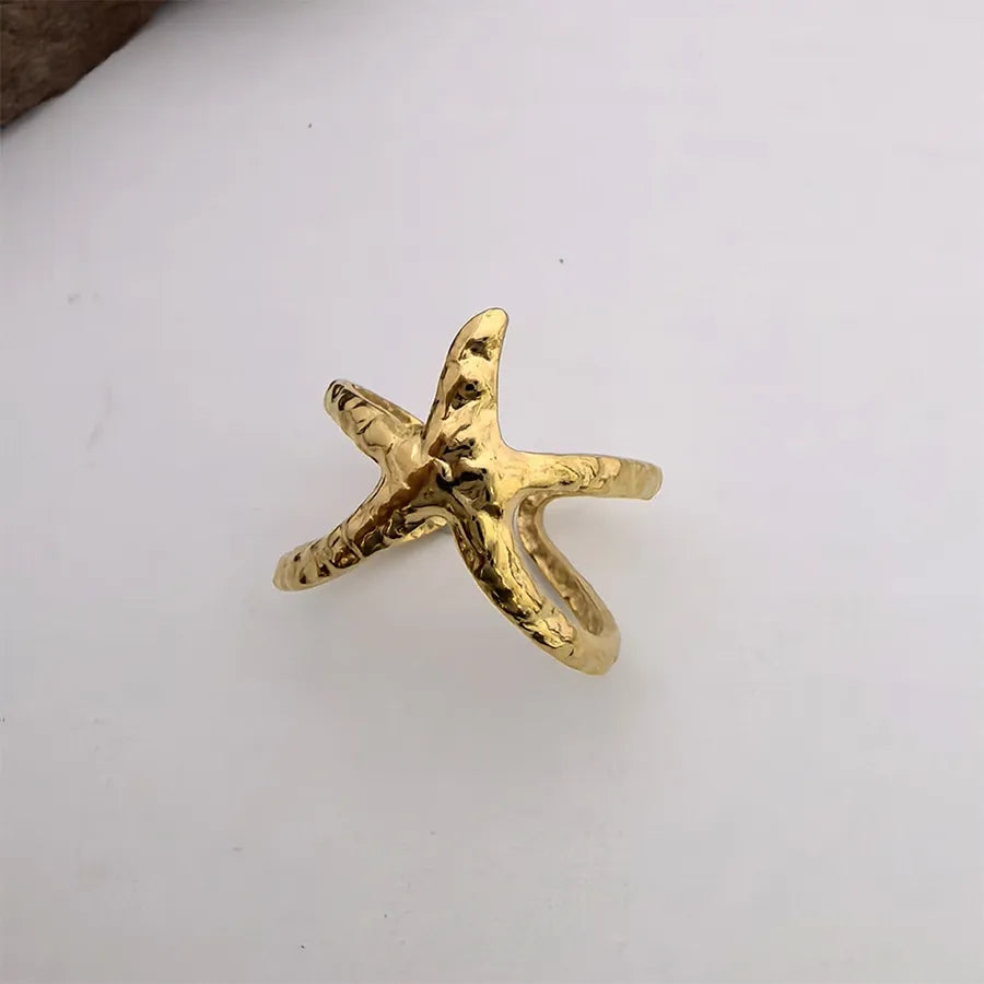 Adjustable Starfish & Shell Ring – Titanium Steel Adjustable Opening Single Starfish
