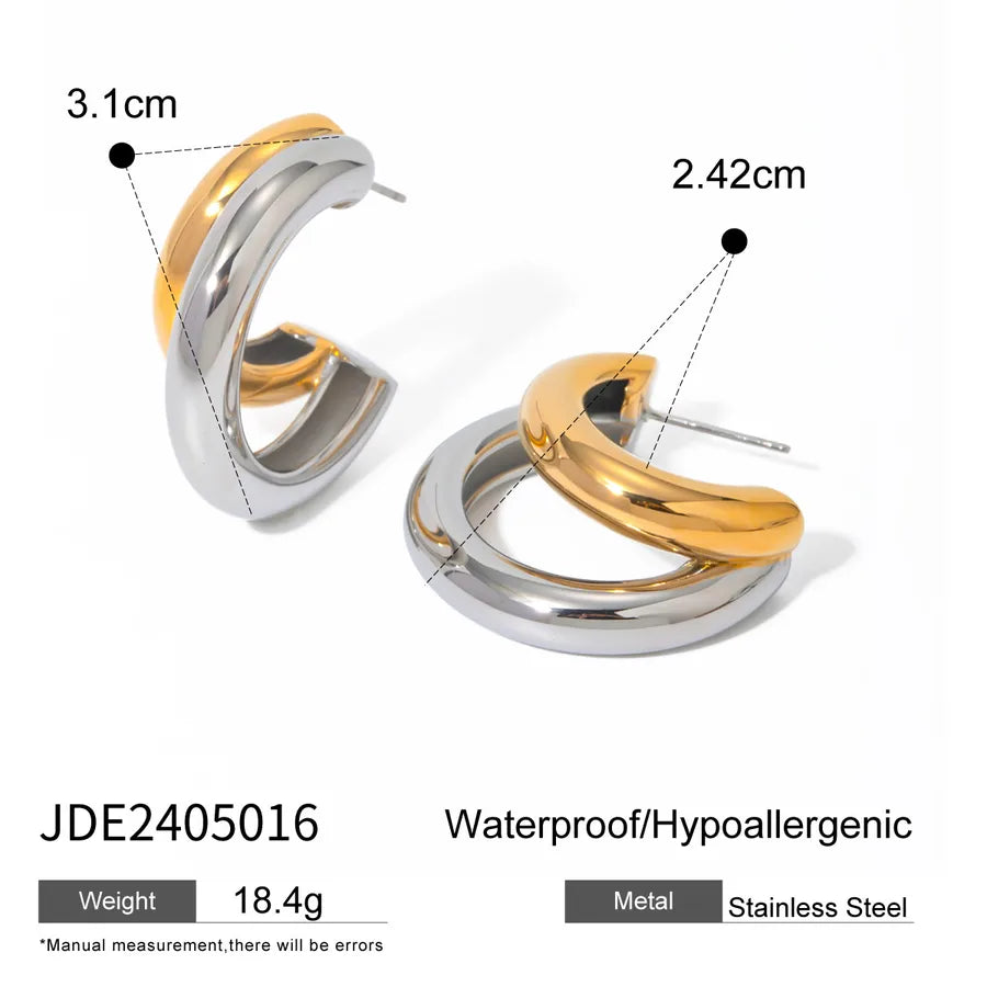 Color Block Stainless Steel C-Shaped Earrings JDE2405016