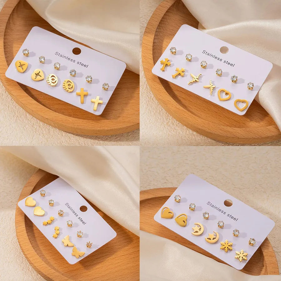Heart & Cross Stainless Steel Stud Earrings