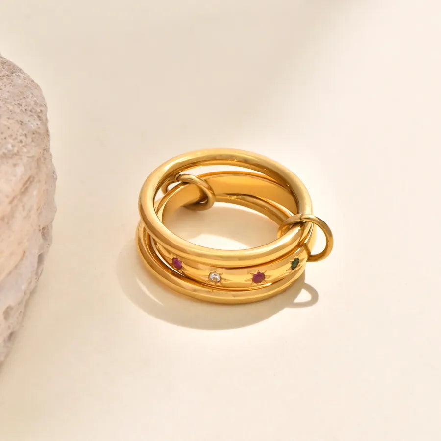 Gold-Plated Titanium Ring with Zircon for Women Gold 3