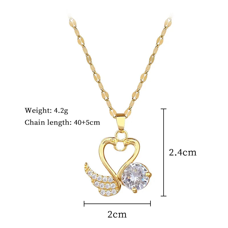 Gold Swan Heart Pendant Necklace for Women G431