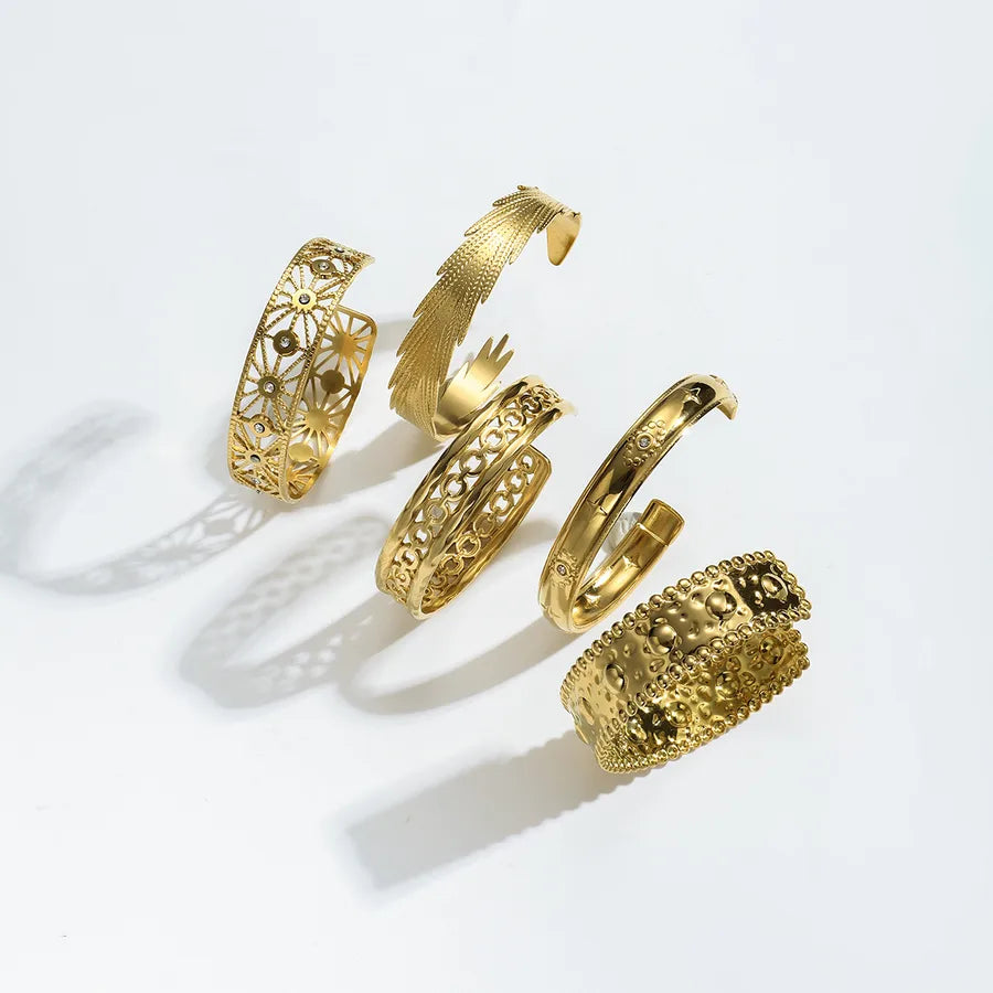 Men's Gold Stainless Steel Vintage Open Bangle