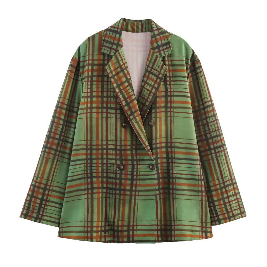Women's Green Plaid Blazer Jacket