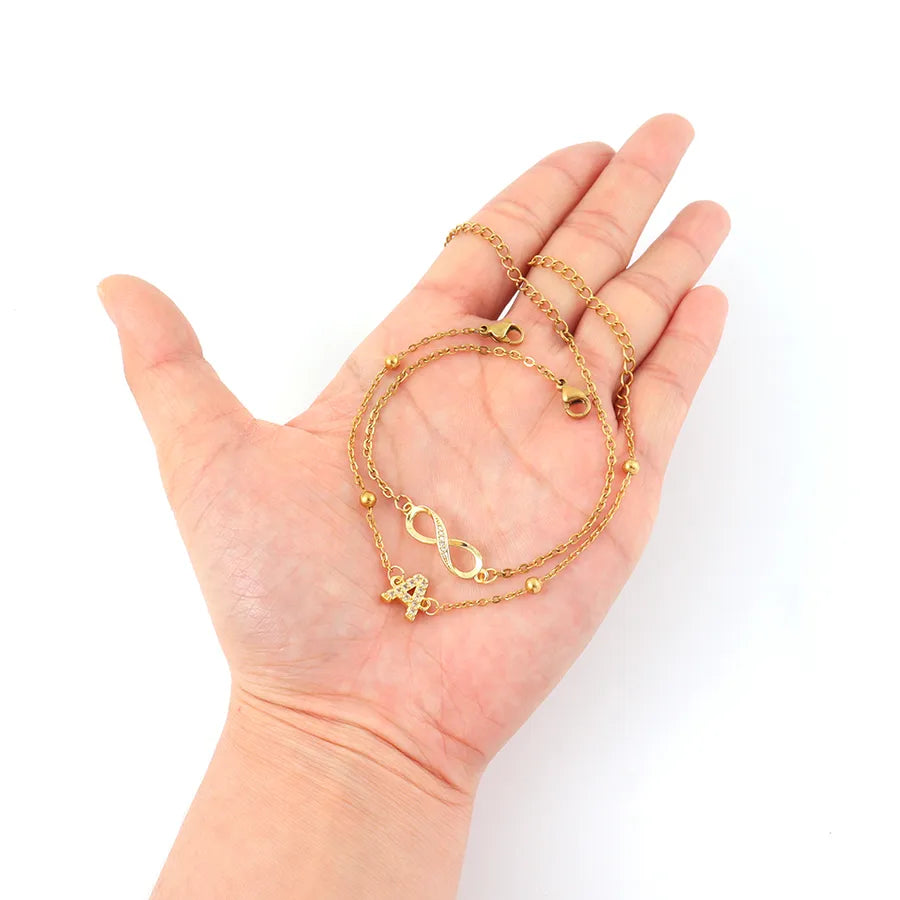 Gold Initial & Infinity Bracelet Set for Women