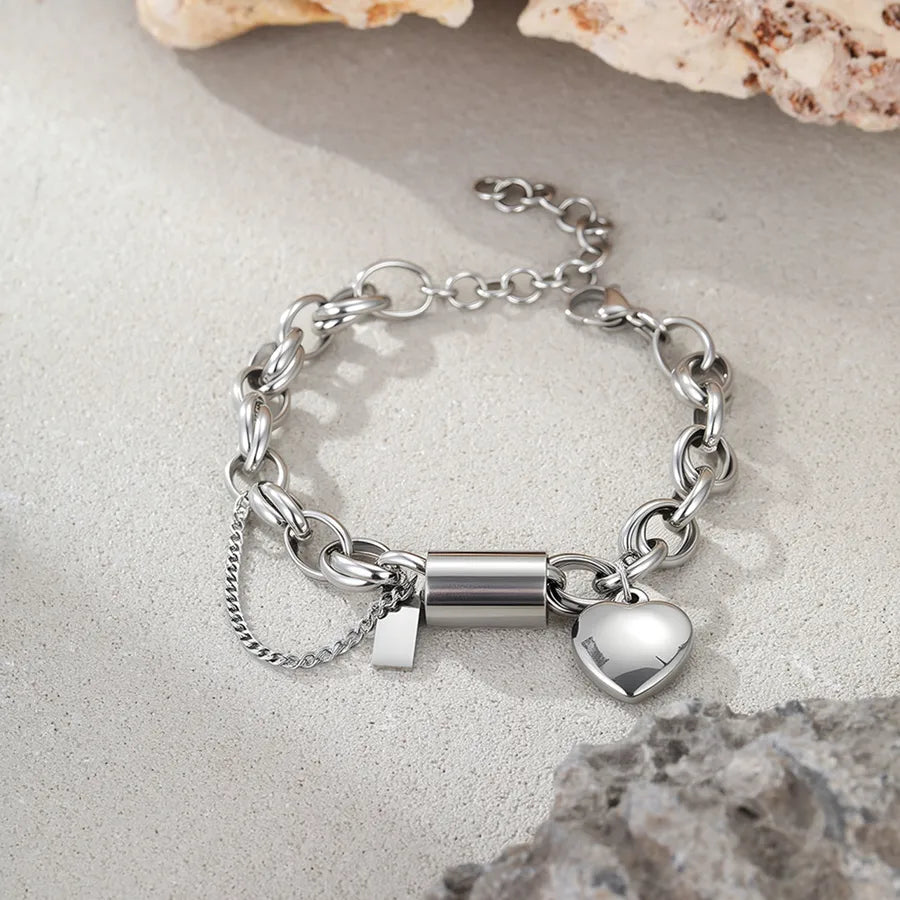 Gold Heart Pendant Stainless Steel Bracelet
