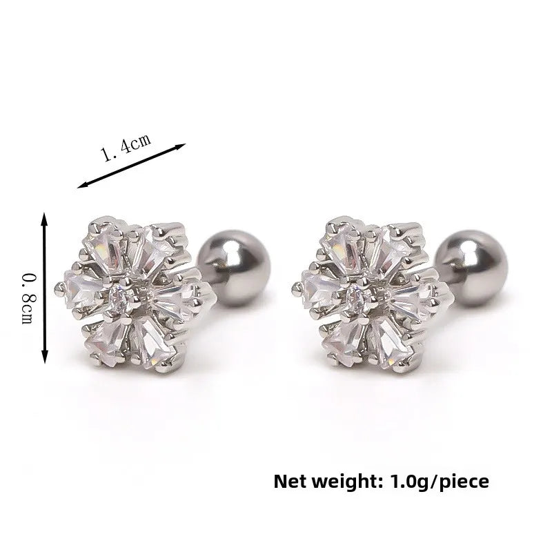 Snowflake Stainless Steel Stud Earrings Silver (One Piece)