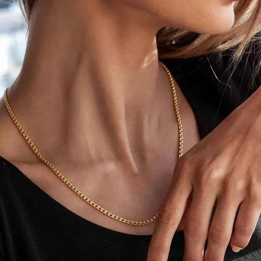 Gold Box Chain Necklace – 2.5mm Stainless Steel