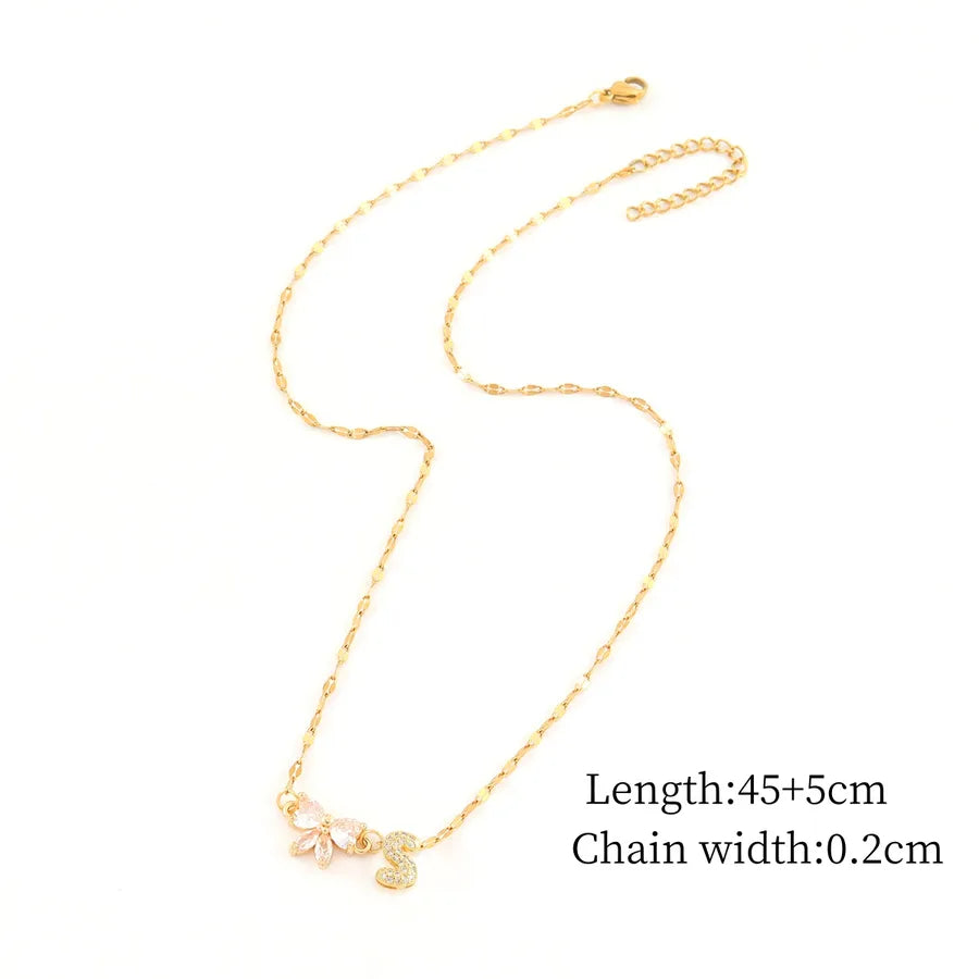 Gold Letter & Bow Pendant Necklace – Stainless Steel Gold S