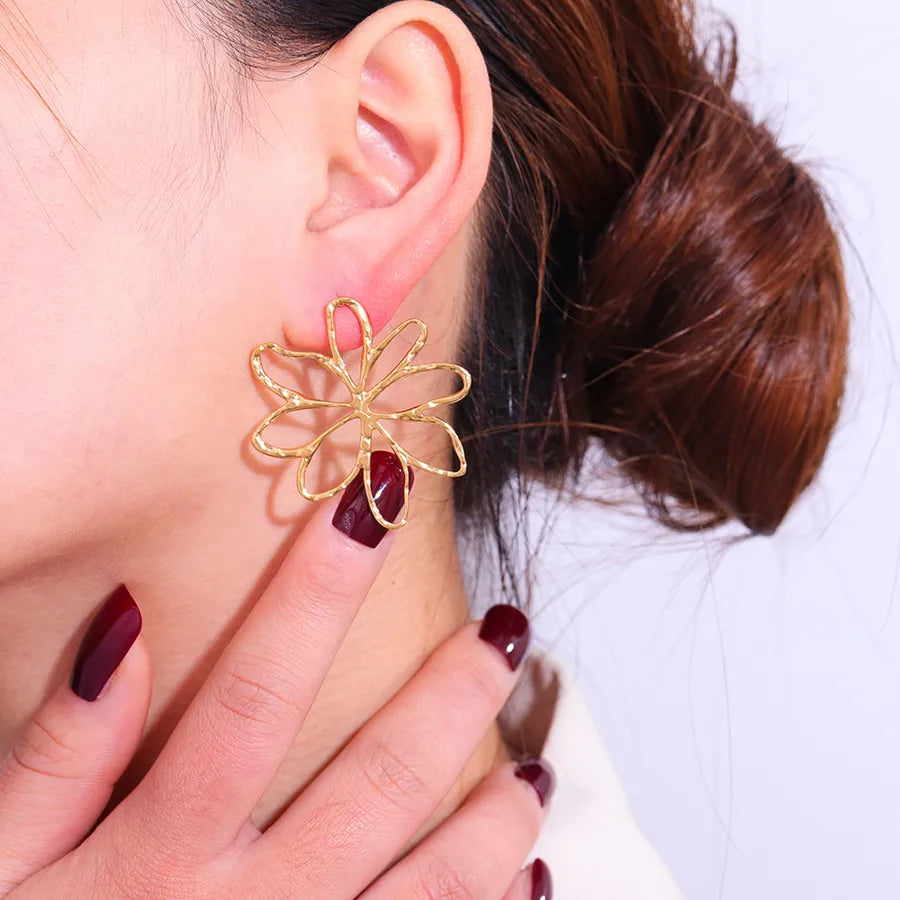 Titanium Steel Flower Stud Earrings for Women