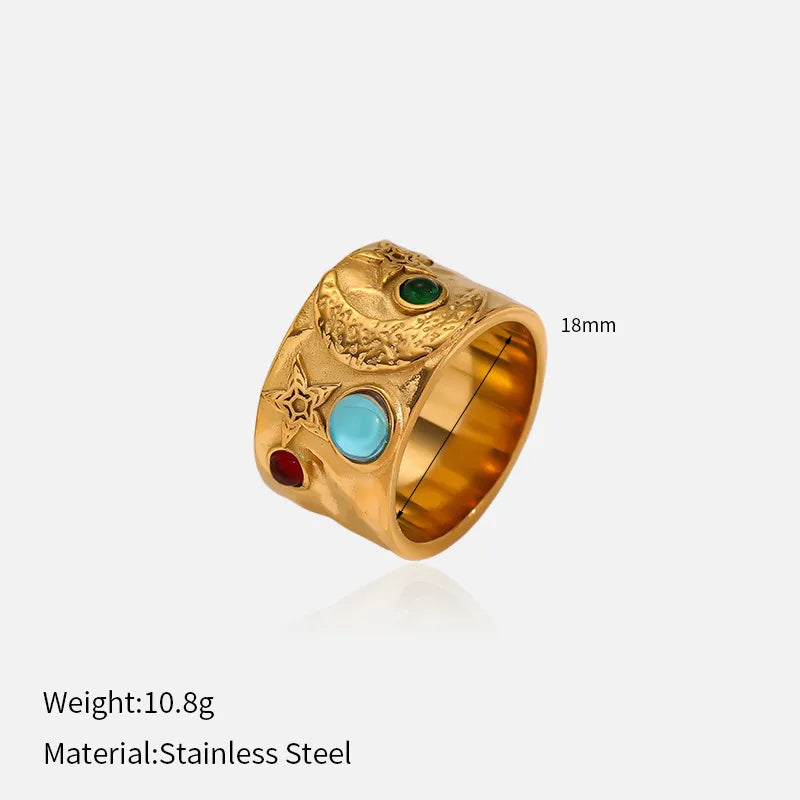 Gold-Plated Titanium Steel Ring with Natural Stone YHTSR-2501096