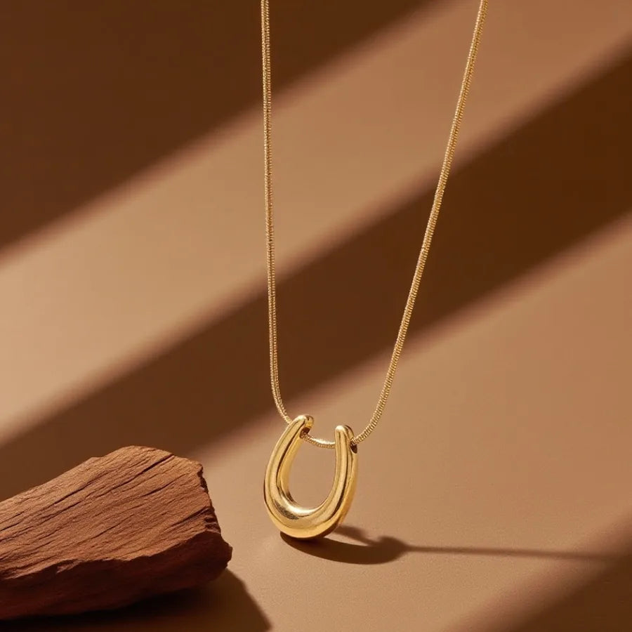 Titanium Steel Heart Pendant Necklace X06176-U-shaped-Necklace- Gold