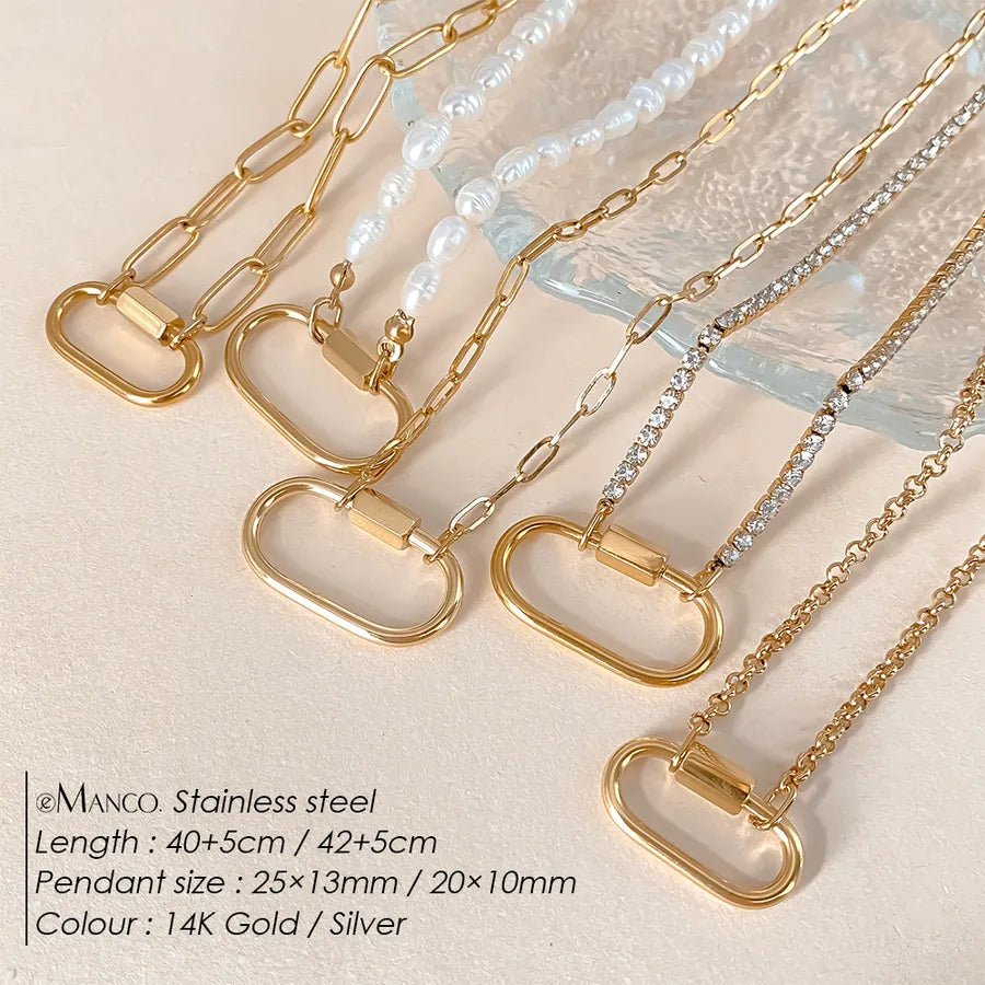 Geometric Pearl Stainless Steel Pendant Necklace