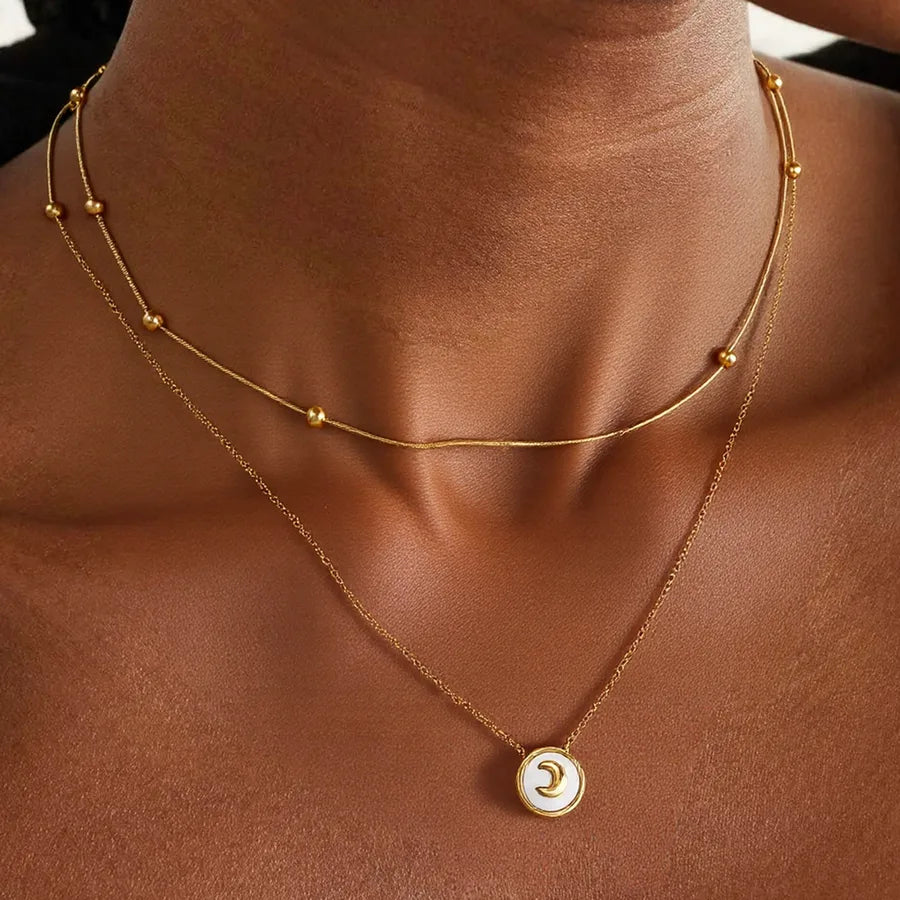 18K Gold Moon Pendant Necklace - Stainless Steel