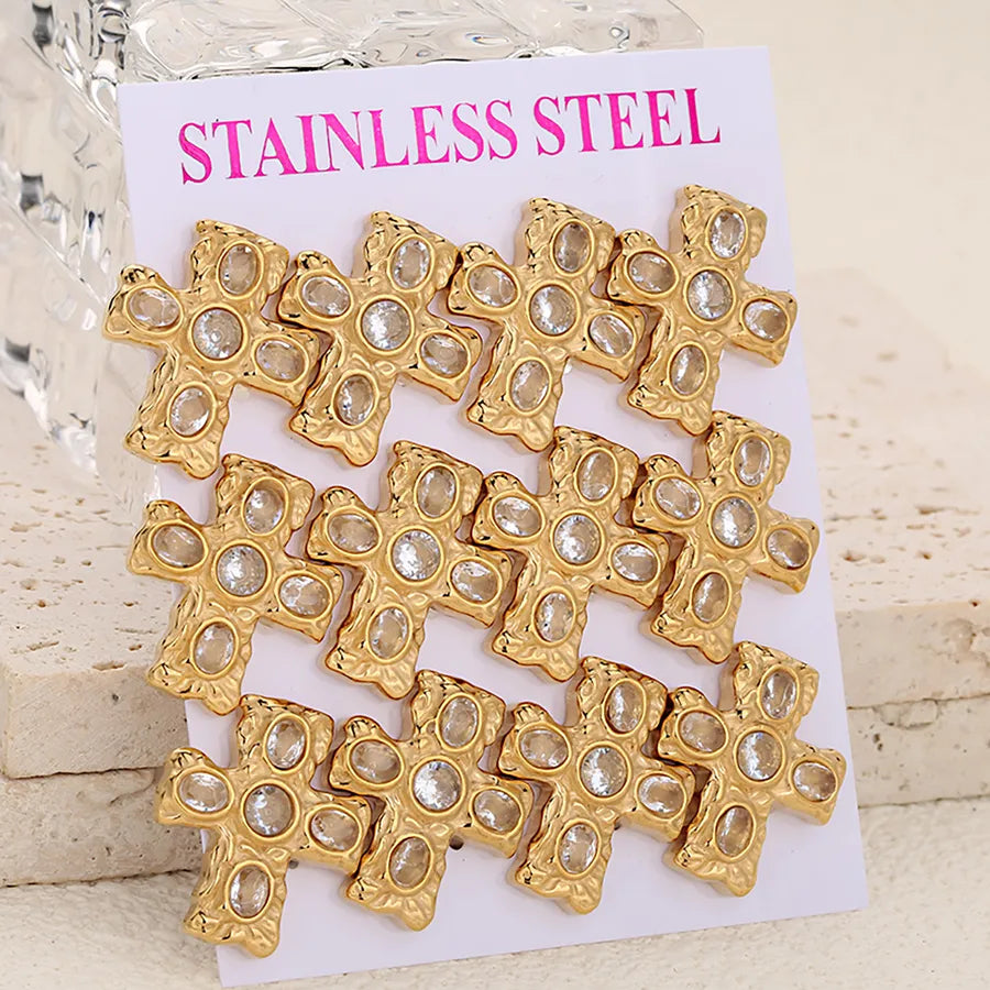 Gold Cross Zircon Earrings – Titanium Steel