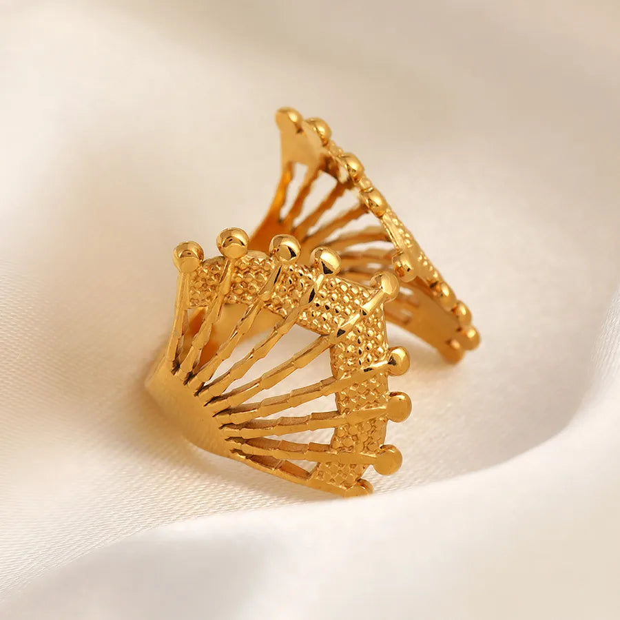 Adjustable Gold Crown Ring in Stainless Steel Adjustable Opening 18k real gold fan-shaped symmetry