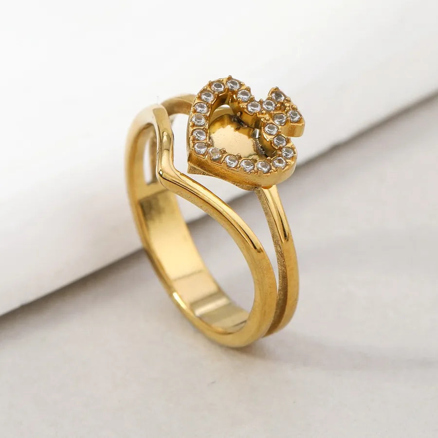 Gold-Plated Zodiac Diamond Ring for Women Average Size Heart-shaped with Rhinestones