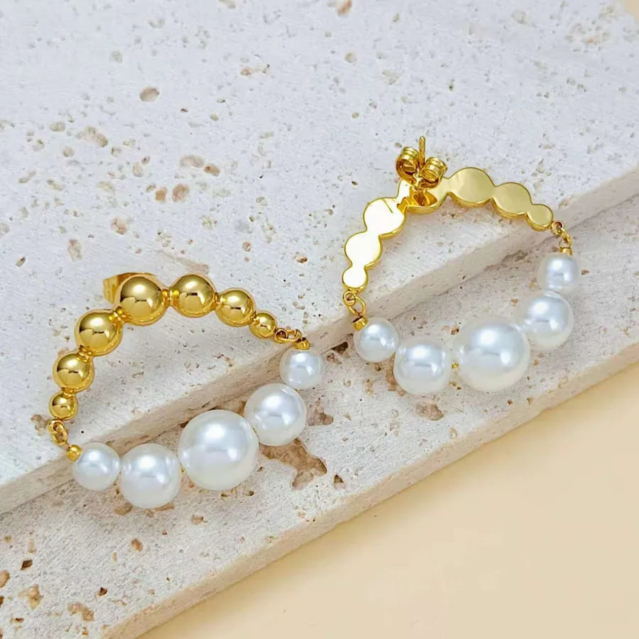 Gold Flower Pearl Drop Earrings