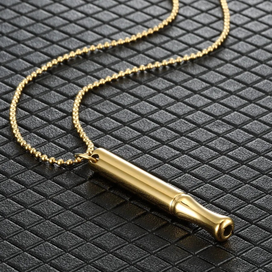 Titanium Steel Stress Relief Whistle Necklace Gold-Ball bead chain